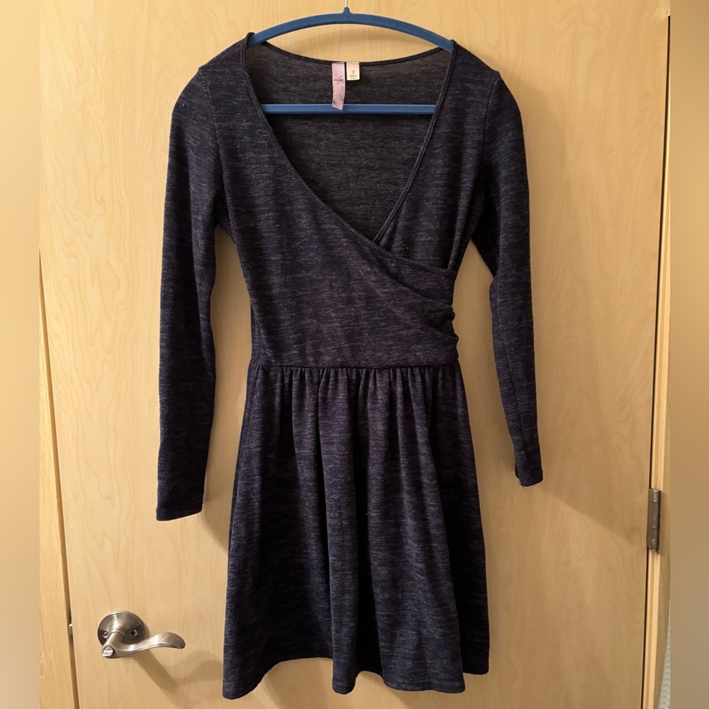 Navy Blue Long-Sleeve Wrap Dress